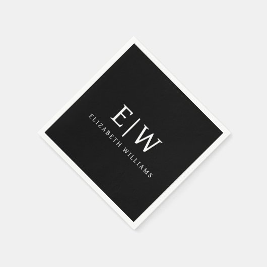Schwarz-Weiß-Minimalistisch-Modern-Monogramm Serviette (Ecke)