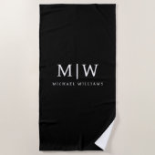 Schwarz-Weiß-Minimalistisch-Modern-Monogramm Strandtuch (Vorderseite)