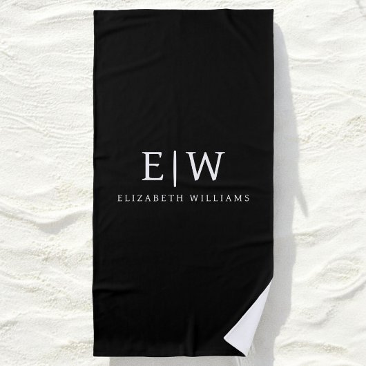 Schwarz-Weiß-Minimalistisch-Modern-Monogramm Strandtuch