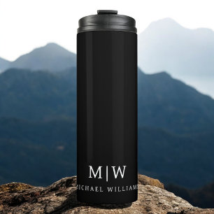 Schwarz-Weiß-Minimalistisch-Modern-Monogramm Thermosbecher