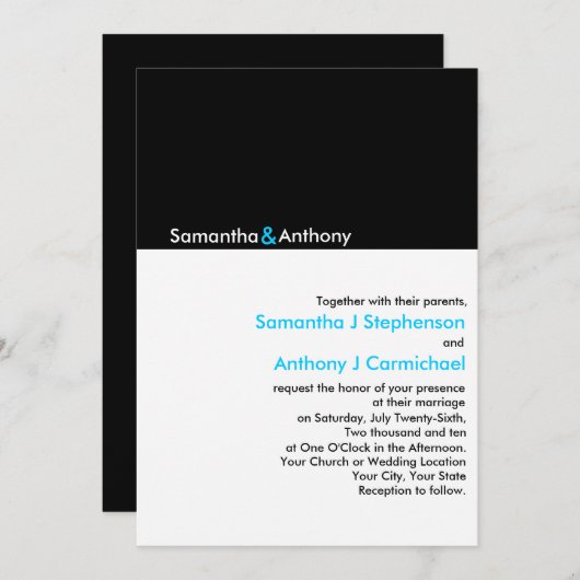 Schwarz/Weiß Minimalistisch Moderne Hochzeitseinla Einladung (Vorne/Hinten)