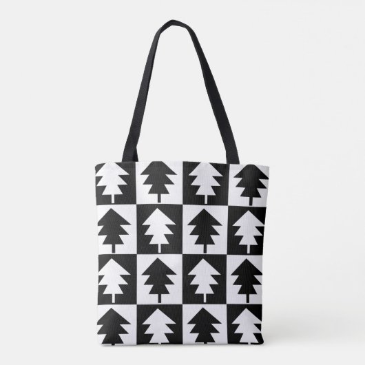Schwarz-Weiß Minimalistisch Moderner Weihnachtsbau Tasche (Rückseite)