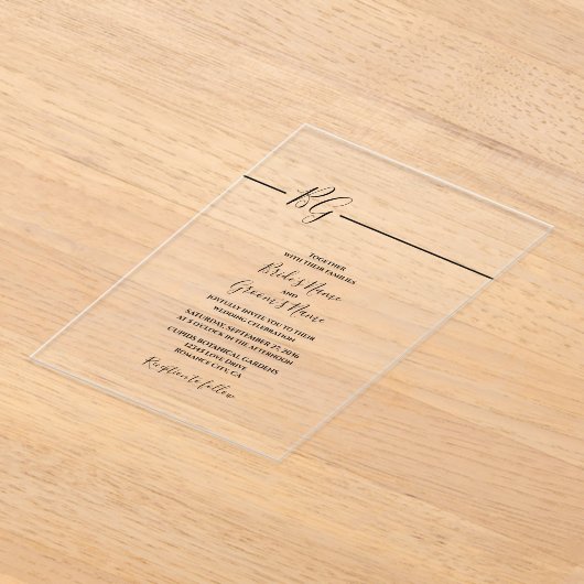 Schwarz-Weiß-Minimalistisch-Monogramm-Hochzeit Acryleinladungen (Ablage )