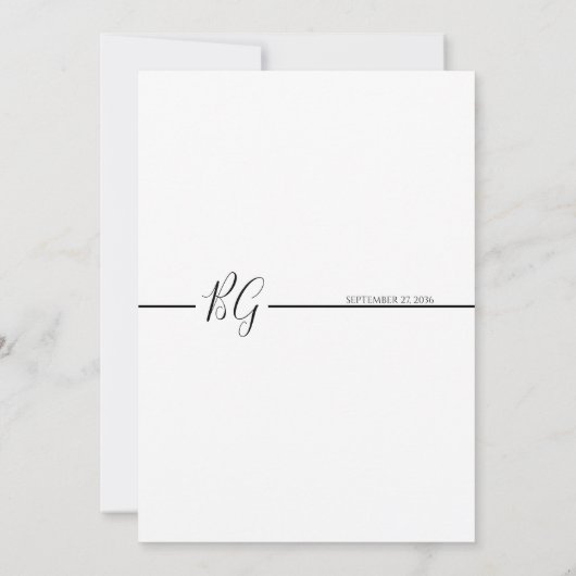 Schwarz-Weiß-Minimalistisch-Monogramm-Hochzeit Einladung (Rückseite)