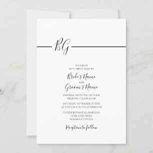 Schwarz-Weiß-Minimalistisch-Monogramm-Hochzeit Einladung