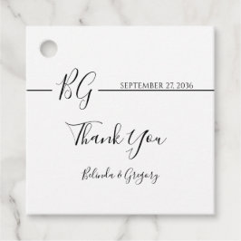 Schwarz-Weiß-Minimalistisch-Monogramm-Hochzeit Geschenkanhänger