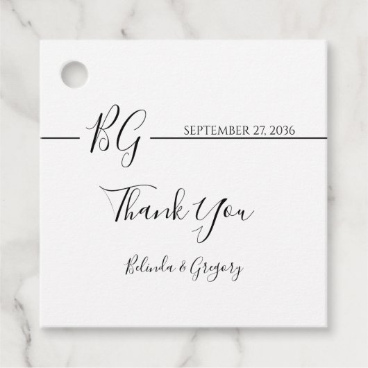 Schwarz-Weiß-Minimalistisch-Monogramm-Hochzeit Geschenkanhänger (Vorderseite)