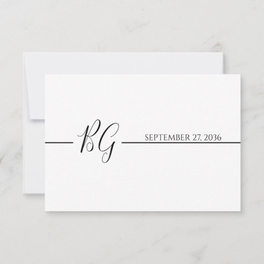 Schwarz-Weiß-Minimalistisch-Monogramm-Hochzeit RSVP Karte (Rückseite)