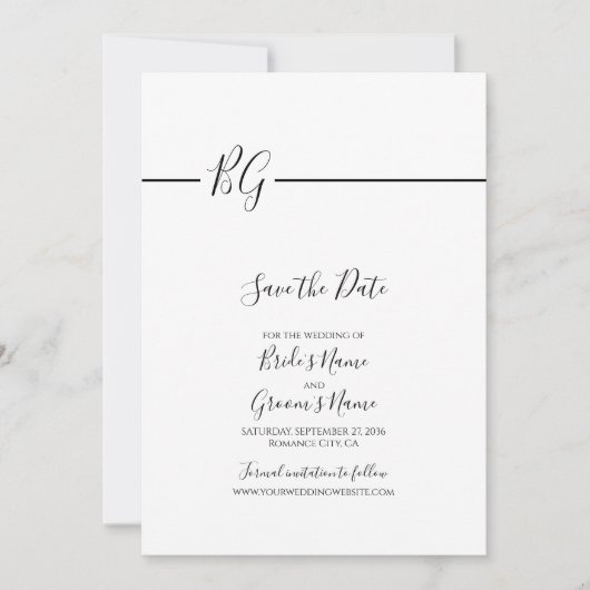 Schwarz-Weiß-Minimalistisch-Monogramm-Hochzeit Save The Date (Vorderseite)