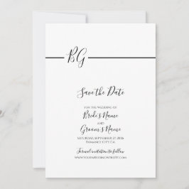 Schwarz-Weiß-Minimalistisch-Monogramm-Hochzeit Save The Date