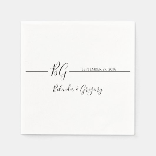 Schwarz-Weiß-Minimalistisch-Monogramm-Hochzeit Serviette (Vorderseite)