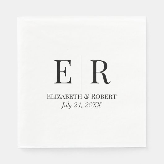 Schwarz-Weiß-Minimalistisch-Monogramm-Hochzeit Serviette (Vorderseite)