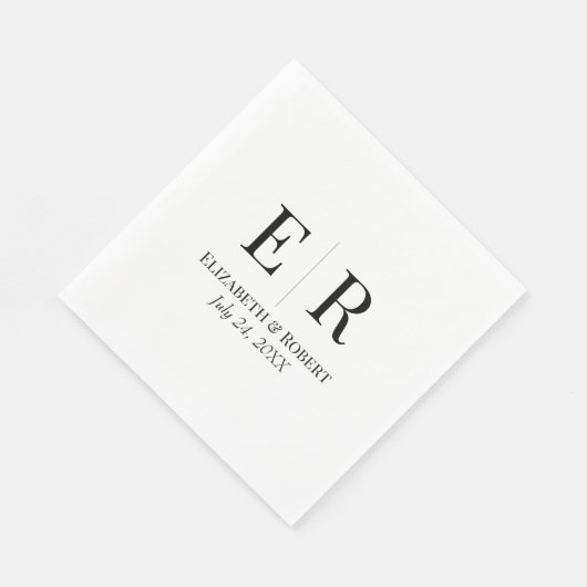 Schwarz-Weiß-Minimalistisch-Monogramm-Hochzeit Serviette (Ecke)
