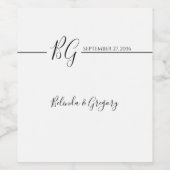 Schwarz-Weiß-Minimalistisch-Monogramm-Hochzeit Weinetikett (Einzelnes Label)