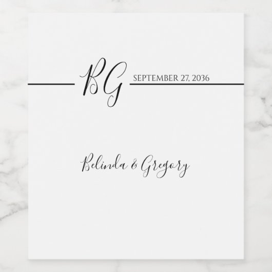 Schwarz-Weiß-Minimalistisch-Monogramm-Hochzeit Weinetikett (Einzelnes Label)