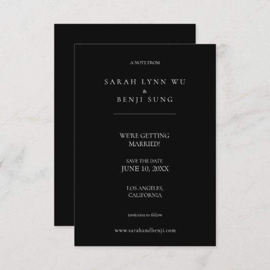 Schwarz/Weiß Minimalistisch Save The Date (Vorne/Hinten)