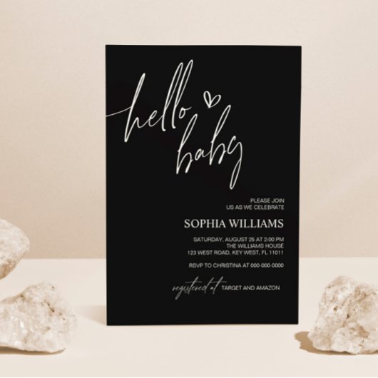 Schwarz-Weiß-Minimalistische Babydusche Einladung