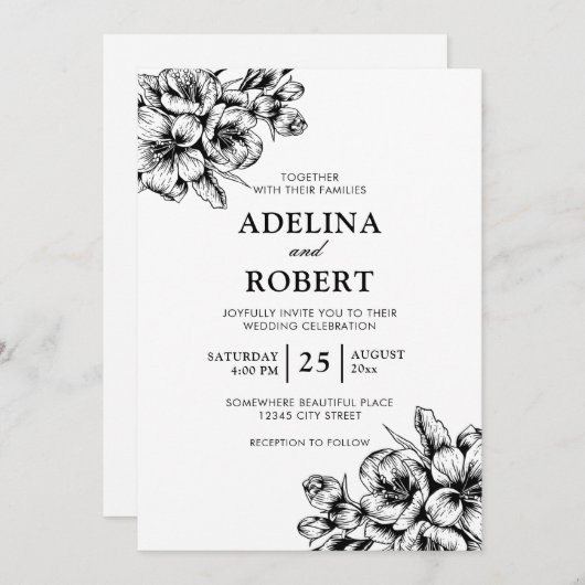 Schwarz-Weiß-Minimalistische Blumenhochzeit (Vorne/Hinten)