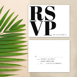 Schwarz-Weiß-Minimalistische Einfache Hochzeit RSVP Karte