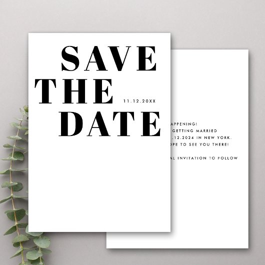 Schwarz-Weiß-Minimalistische Einfache Hochzeit Save The Date