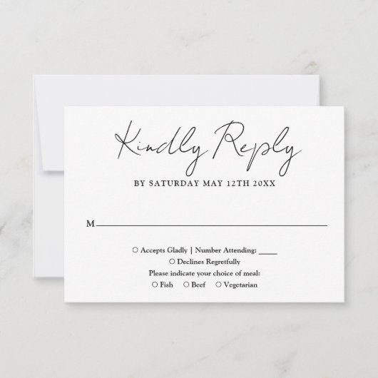 Schwarz-Weiß-Minimalistische, elegante Script-Hoch RSVP Karte (Vorderseite)