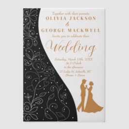 Schwarz-Weiß-Minimalistische Hochzeit Pergament Einladungen