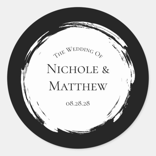 Schwarz-Weiß-Minimalistische Hochzeit Runder Aufkleber (Vorderseite)