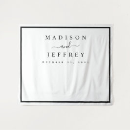 Schwarz-Weiß-Minimalistische Hochzeitsgeschichte Wandteppich