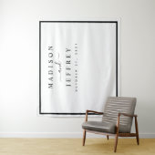 Schwarz-Weiß-Minimalistische Hochzeitsgeschichte Wandteppich (Beispiel)