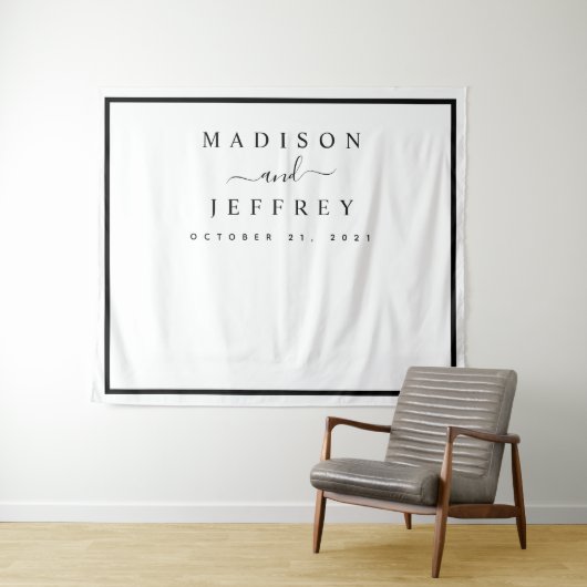 Schwarz-Weiß-Minimalistische Hochzeitsgeschichte Wandteppich (Beispiel (Horizontal))