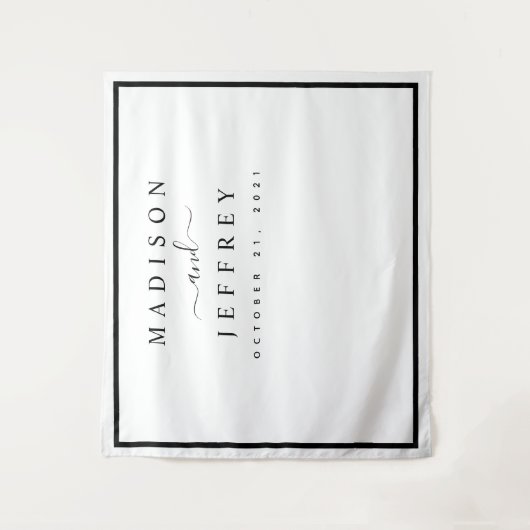 Schwarz-Weiß-Minimalistische Hochzeitsgeschichte Wandteppich (Vorderseite)