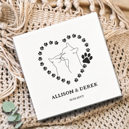 Schwarz-Weiß Minimalistische Katzen Haustier Hochz Serviette