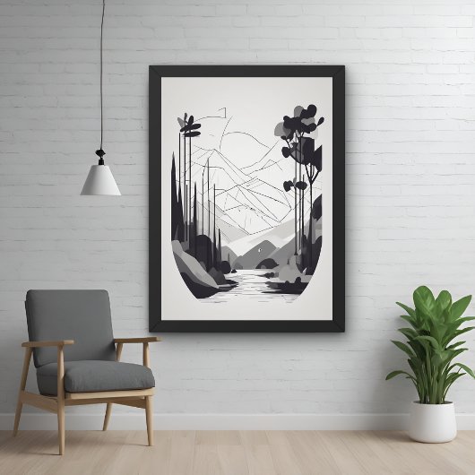 Schwarz-Weiß-Minimalistische Landschaft Abstrakte Poster