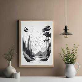 Schwarz-Weiß-Minimalistische Landschaft Abstrakte Poster