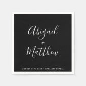 Schwarz-Weiß-Minimalistische moderne Skripthochzei Serviette (Vorderseite)
