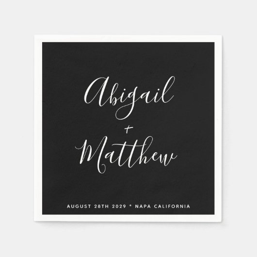 Schwarz-Weiß-Minimalistische moderne Skripthochzei Serviette (Vorderseite)