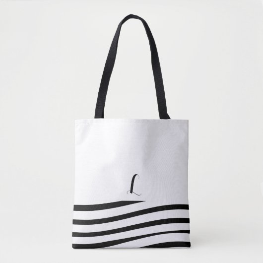 Schwarz-Weiß-Minimalistische Monogramm Streifen Tasche (Vorderseite)
