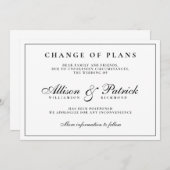 Schwarz-Weiß-Minimalistische Postpone-Hochzeit Ankündigung (Vorne/Hinten)