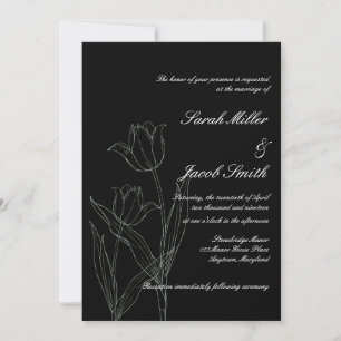 Schwarz-Weiß-Minimalistische Tulip-Hochzeit Einlad Einladung