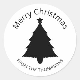 Schwarz-Weiß-Minimalistische Weihnachtsbaum und St Runder Aufkleber