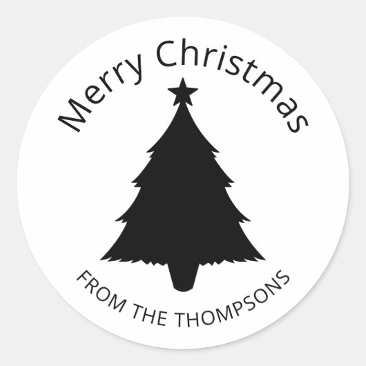 Schwarz-Weiß-Minimalistische Weihnachtsbaum und St Runder Aufkleber (Vorderseite)