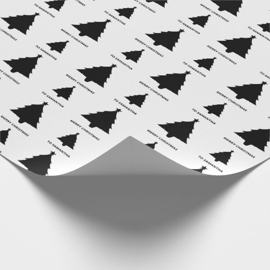 Schwarz-Weiß-Minimalistische Weihnachtsbaummuster Geschenkpapier (Ecke)