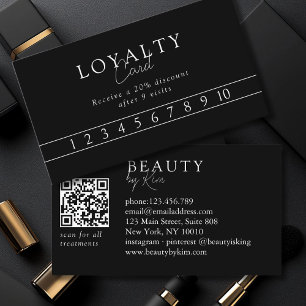 Schwarz-weiß-minimalistischer eleganter Salon QR-C Visitenkarte