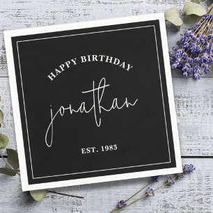 Schwarz-Weiß-Minimalistischer Geburtstag-Individue Serviette