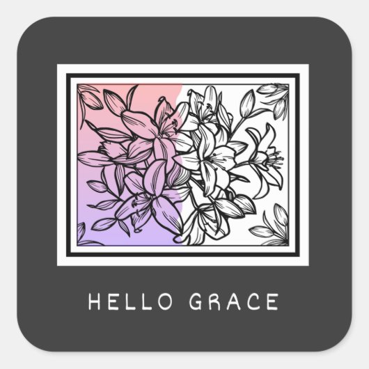 Schwarz-weiß Minimalistischer Hello Grace Sticker (Vorderseite)