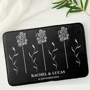 Schwarz-weiß minimalistischer lockiger floraler St Badematte