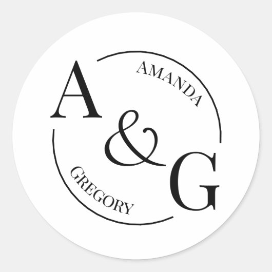 Schwarz-weiß minimalistischer Monogramm-Name-Aufkl Runder Aufkleber (Vorderseite)