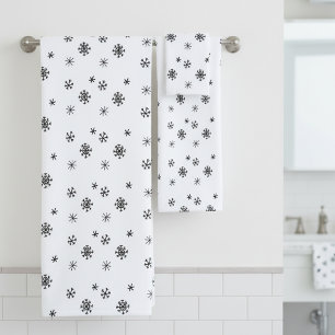 Schwarz-weiß minimalistischer Schneeflocken-Weihna Badhandtuch Set