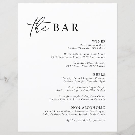 Schwarz-weiß Minimalistisches Bar Menu für moderne (Vorderseite)