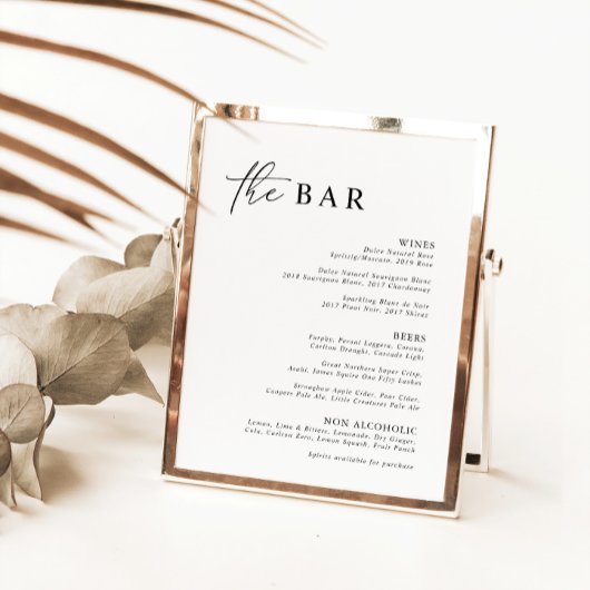 Schwarz-weiß Minimalistisches Bar Menu für moderne